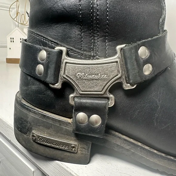 **SOLD**Milwaukee Leather Men’s Black Harness Boots 10.5 Moto Biker Western - Picture 6 of 9